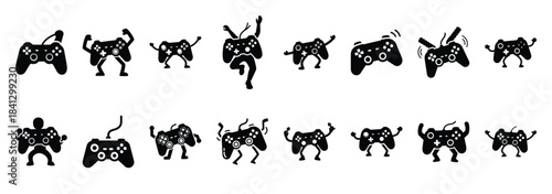 Set of vector dancing gamepad  icon in silhouettes