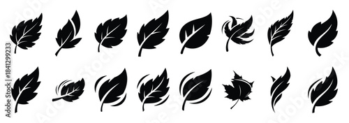 Set of vector dancing leaf  icon in silhouettes