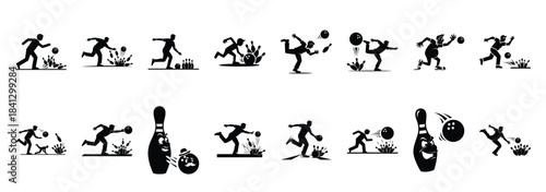 Set of vector funny bowling  icon in silhouettes