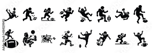Set of vector funny football  icon in silhouettes