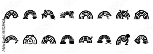 Set of vector funny rainbow  icon in silhouettes