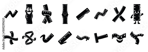 Set of vector funny ruler  icon in silhouettes