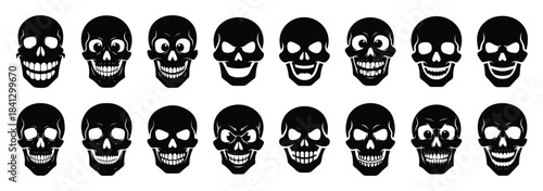 Set of vector funny skull  icon in silhouettes