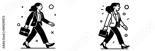 Businesswoman walking with briefcase in vector style illustration