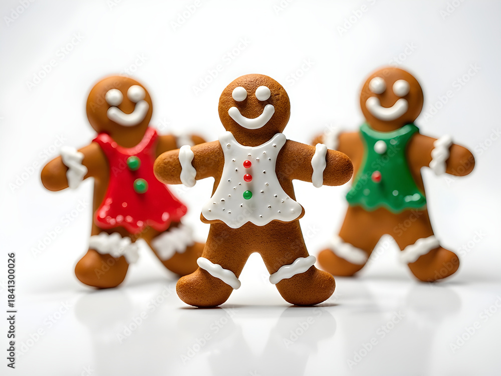Fototapeta premium Macro Studio Shot of Three Iced Gingerbread Men Cookies