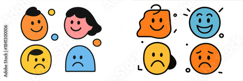 Cartoon characters showing diverse emotions in a vector style