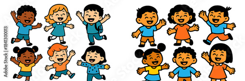 Group of cheerful children celebrating together in a fun activity
