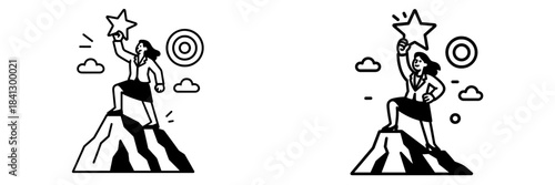 Determined individual celebrates achievement atop a mountain peak