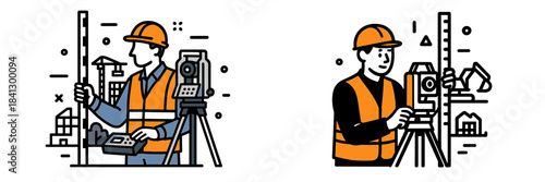 Construction surveyors using advanced tools in urban development