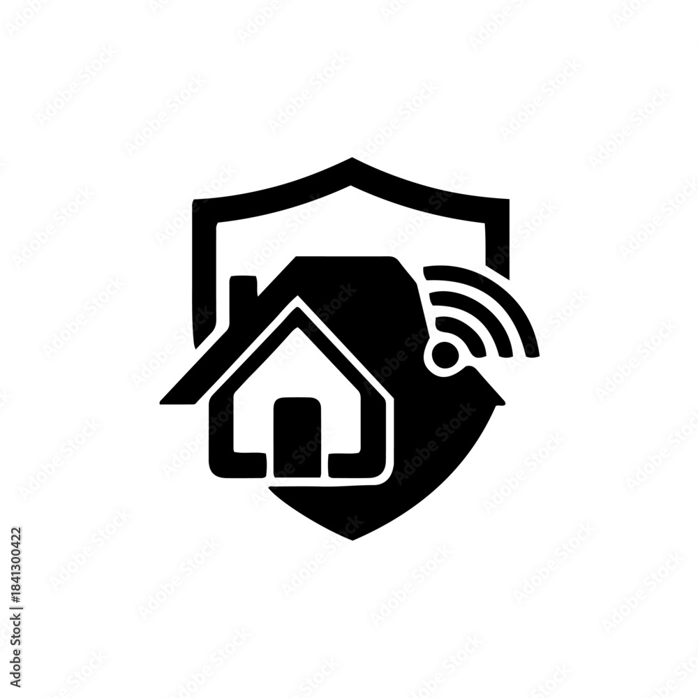 Fototapeta premium Smart home security system icon with wireless network connection, house protected by shield, digital safety and automation technology isolated on transparent background