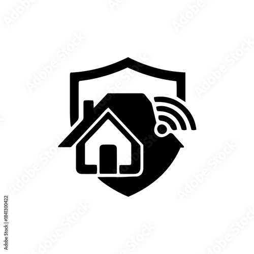 Smart home security system icon with wireless network connection, house protected by shield, digital safety and automation technology isolated on transparent background