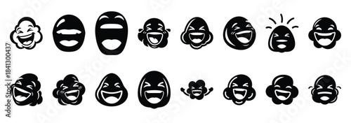 Set of vector laughing popcorn  icon in silhouettes
