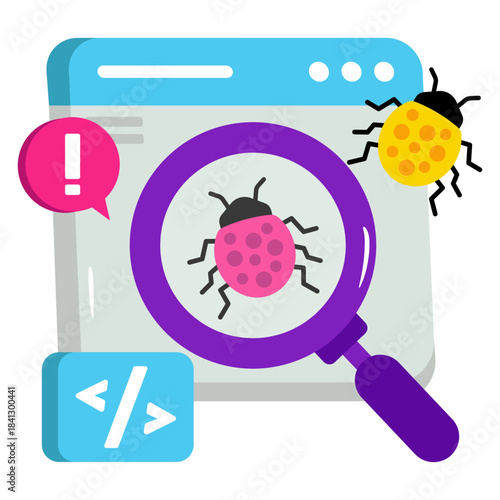      Virus under magnifying glass, website debugging