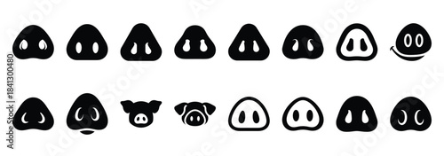 Set of vector playful pig nose  icon in silhouettes
