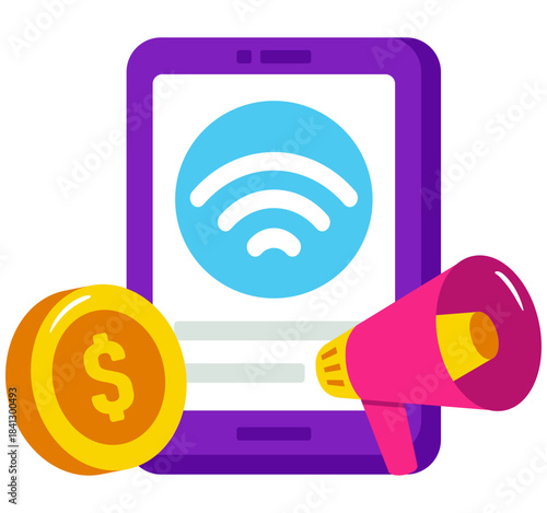 Editable design illustration of mobile paid marketing 