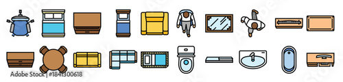 floor plan interior furniture icons set vector 