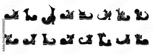 Set of vector silly clown shoe  icon in silhouettes