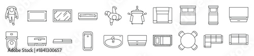 floor plan interior furniture icons set vector