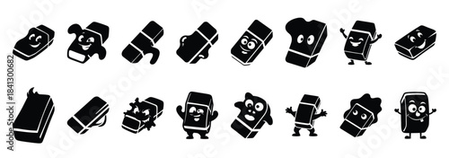 Set of vector silly eraser  icon in silhouettes