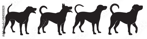 four black dog silhouettes standing profile views canine 