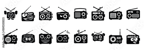 Set of vector silly radio  icon in silhouettes