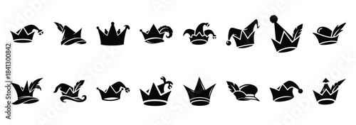 Set of vector silly prince cap  icon in silhouettes