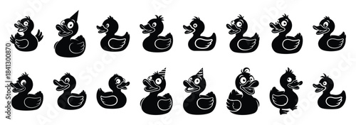 Set of vector silly rubber duck  icon in silhouettes