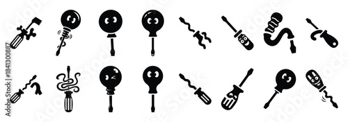 Set of vector silly screwdriver  icon in silhouettes
