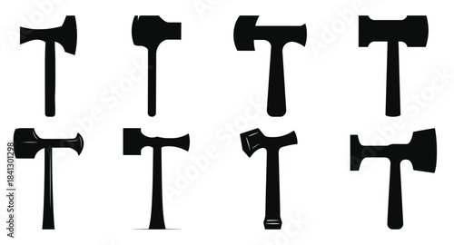 hammer silhouette vector flat icon set 
