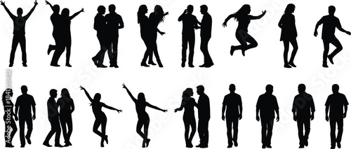 Black Silhouette Profile Set of Diverse Business People Including African American Man and Woman, Illustrating Identity, Ethnicity, and Professionalism