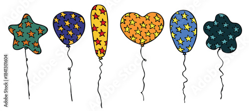 hand drawn set of colorful flying balloon illustration 