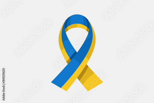 A blue and yellow awareness ribbon, symbolizing support and solidarity, against a plain background.