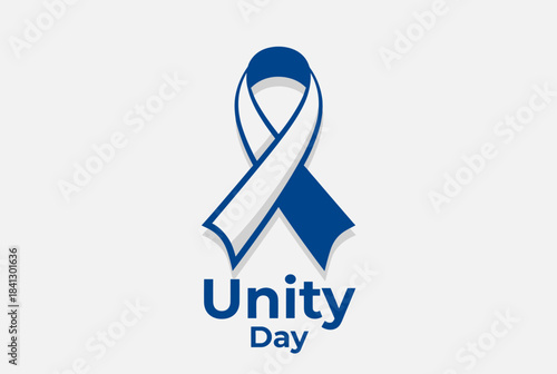 A blue and white awareness ribbon with the text "Unity Day" on a white background, symbolizing solidarity and support.