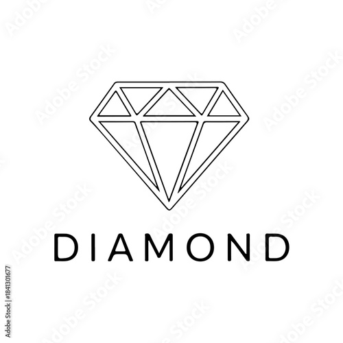Iconic diamond outline logo with the word diamond below it on a white background. geometric gem silhouette graphic. isolated on transparent background