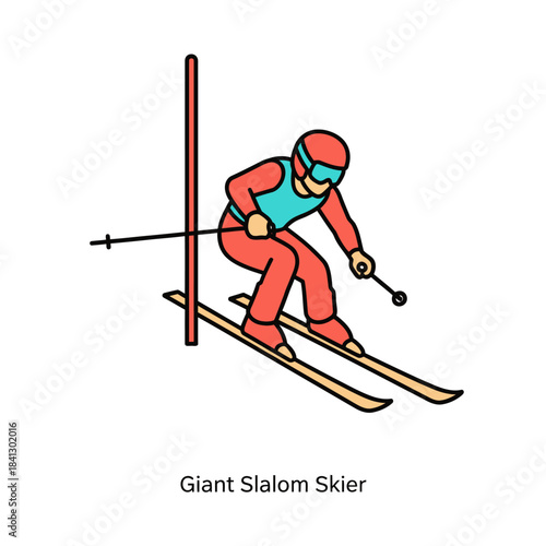 Illustration depicting a skier skillfully navigating a giant slalom course