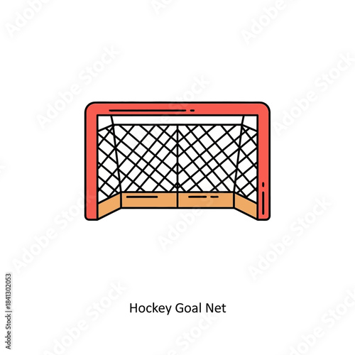 Ice hockey goal with a net, sports equipment, minimalist cartoon style