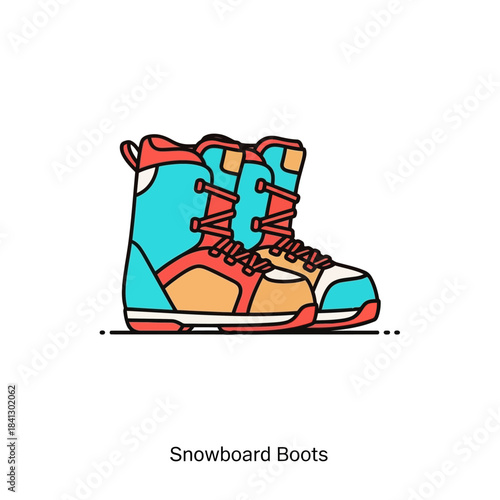 Vibrant snowboard boots isolated on white ready for winter sports