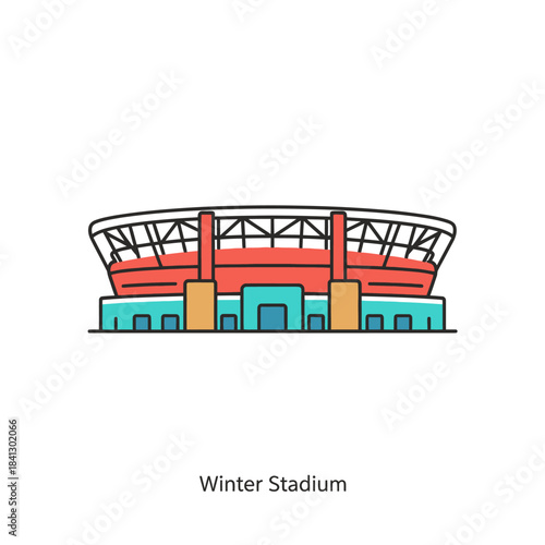 Creative line art illustration of a modern sports stadium facade design
