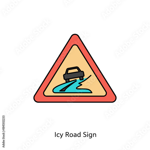 Icy road ahead vector illustration, warning sign for dangerous conditions
