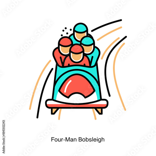 Vibrant illustration showcases four-man bobsledding team on icy descent