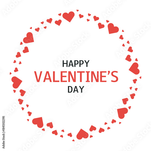 Red hearts round frame. Happy Valentines Day wreath. February, 14. Greeting card, banner, poster, flyer, advertising, sale.