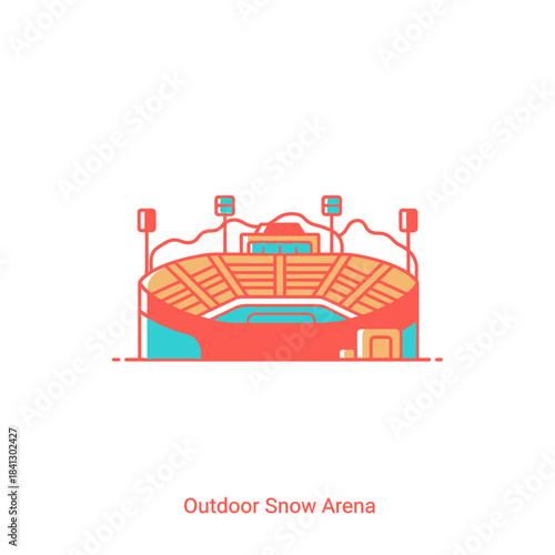 Minimalist Illustration of an Outdoor Arena in Vibrant Colors, Modern Aesthetic