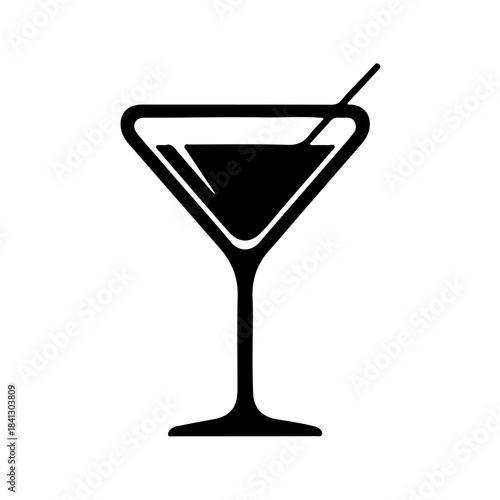 Martini glass silhouette with a stirring stick, symbolizing elegant cocktails, bar drinks, and celebratory occasions isolated on transparent background