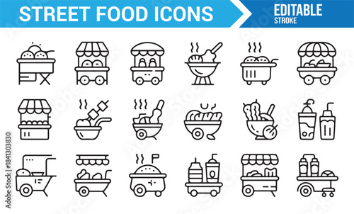 Urban street food symbol set for menu design, culinary branding, and marketing