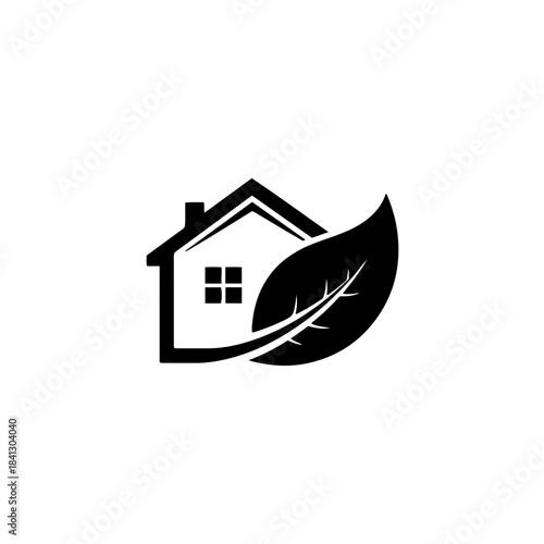Eco-friendly home icon featuring a green leaf, symbolizing sustainable living, renewable energy, environmental protection, and nature isolated on transparent background