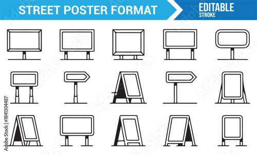 Street advertising symbols set featuring various boards and display stands