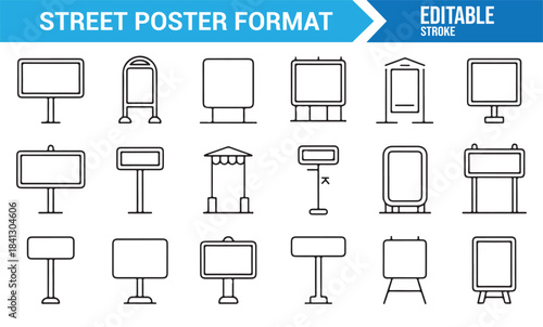 Urban marketing display icon collection in modern stroke design