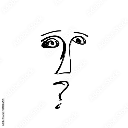 Sketch of a person with a question mark below their face is a simple drawing with a lot of meaning