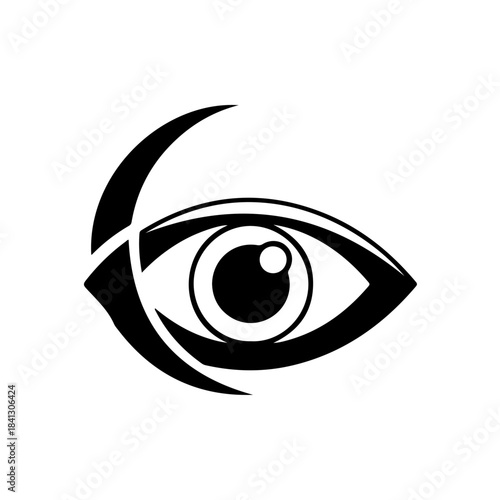 Stylized black eye graphic with tribal elements, symbolizing vision and awareness in abstract design isolated on transparent background