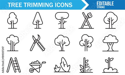 Simple line-style gardening and pruning icons suitable for nature and outdoor graphics